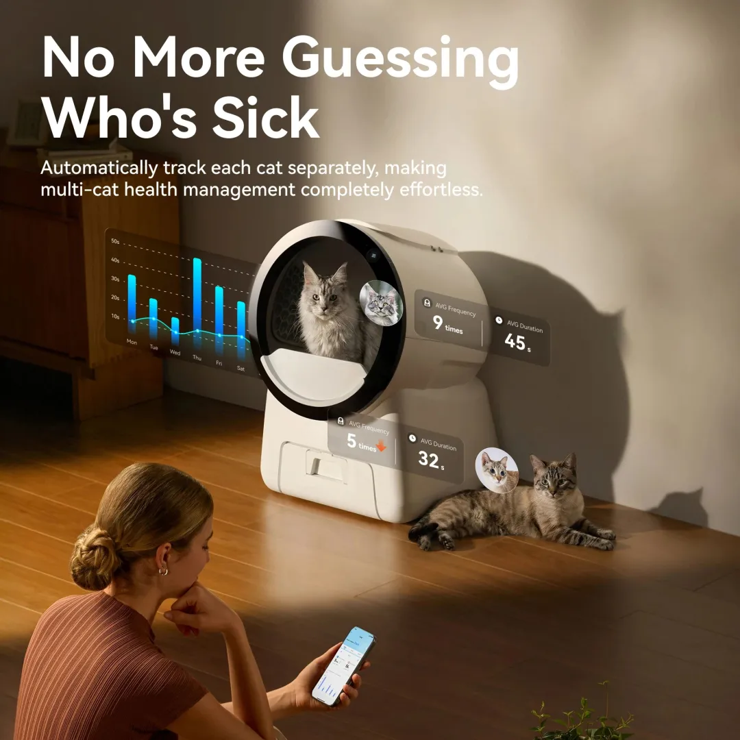 AI Smart Enclosed Self-Cleaning Cat Litter Box – Dual-Camera Monitoring, Odour Control & Multi-Cat Tracking