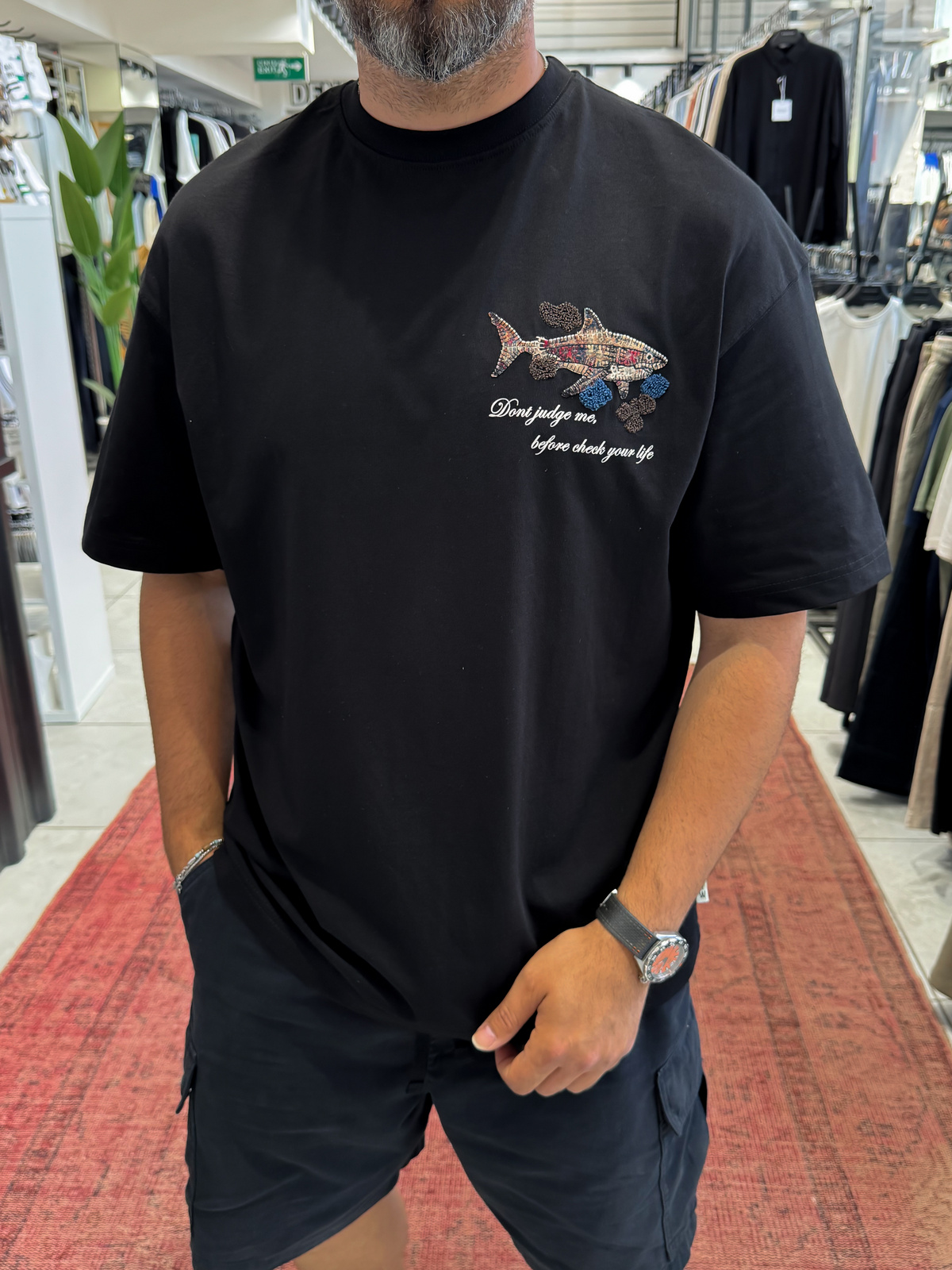 Oversized T-shirt with Black Shark graphic