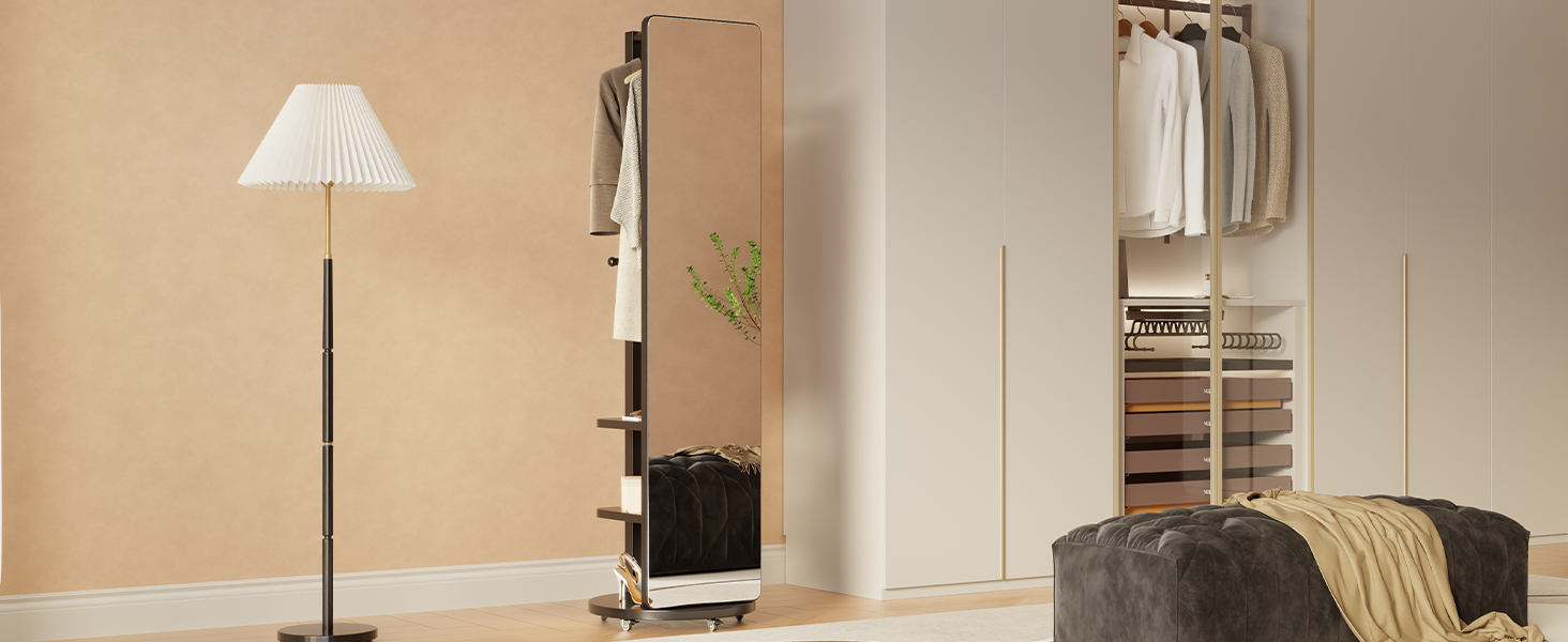 full length mirror and coat rack for cloakroom