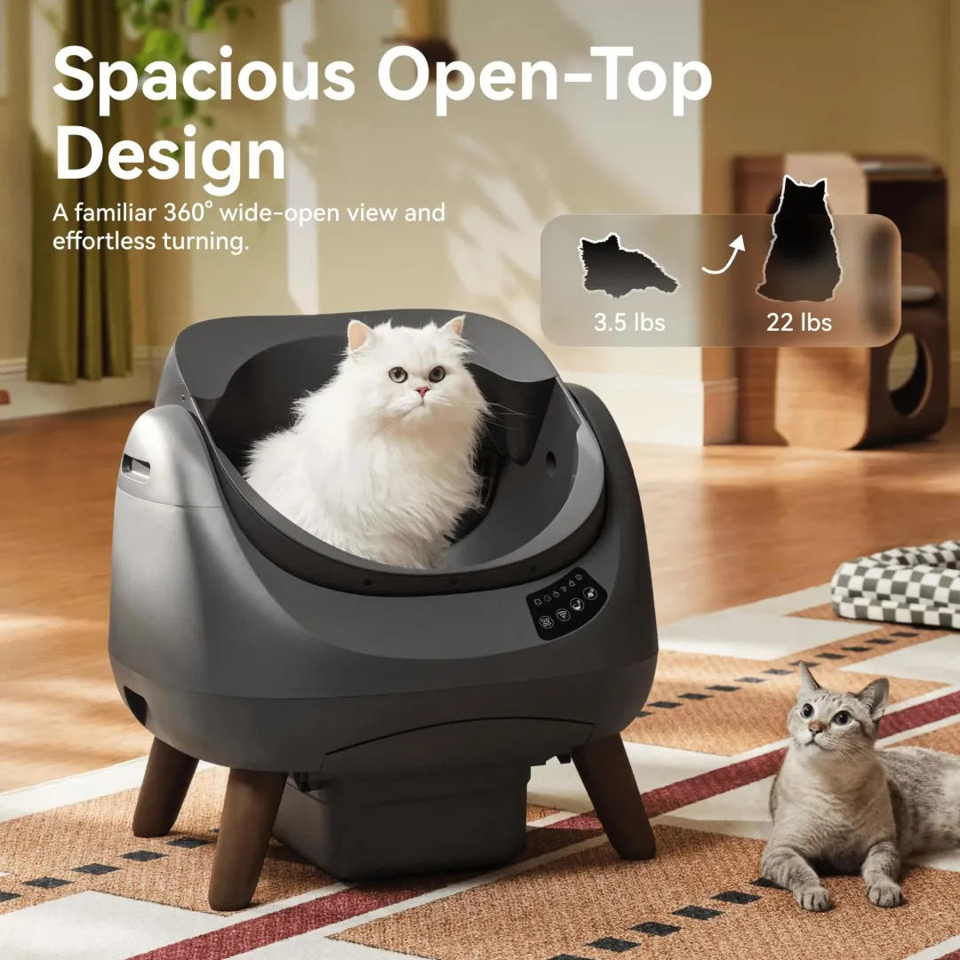 Open-Top Automatic Self-Cleaning Cat Litter Box for Multi-Cat Homes