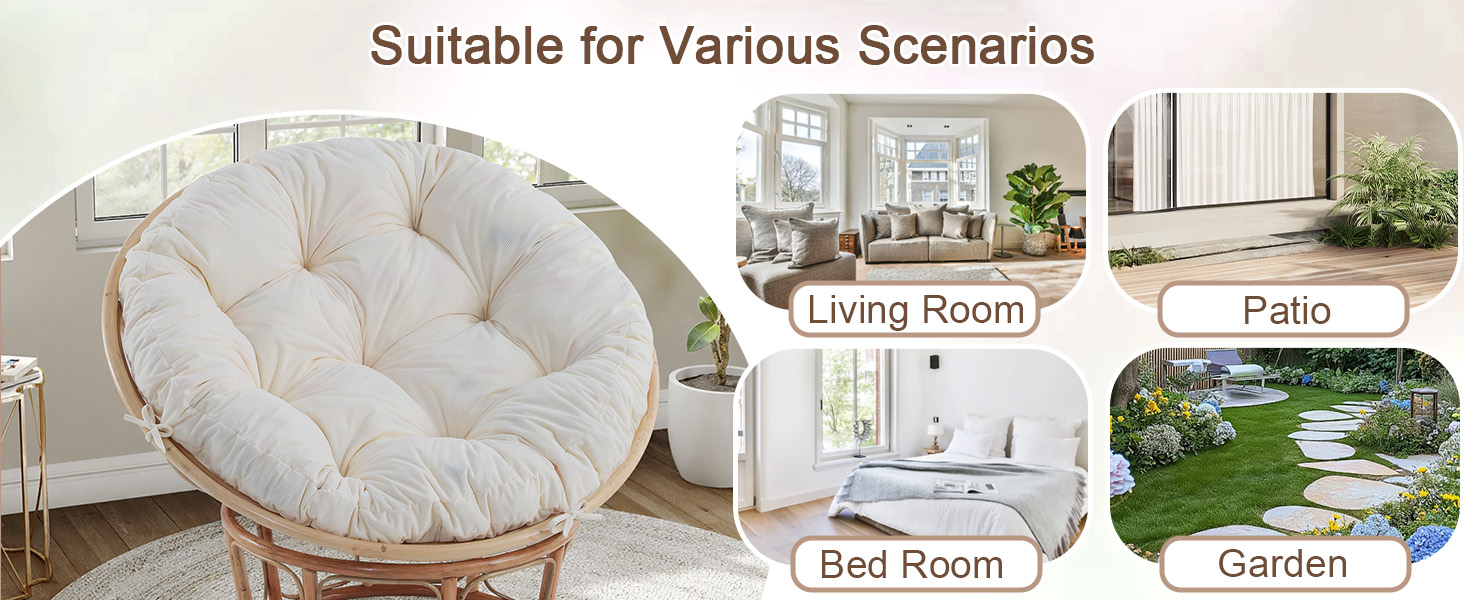 papasan chair cushion circle indoor frame overstuffed double pad seat non-slip ties 48 inch