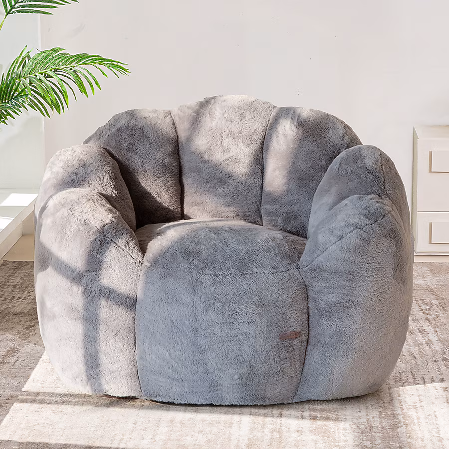 Bean Bag Chair Floral Shape Ultra Soft Faux Fur Petal Back Sofa for Adults Pink