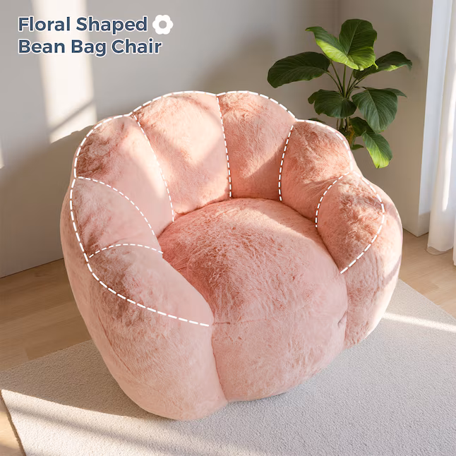 Bean Bag Chair Floral Shape Ultra Soft Faux Fur Petal Back Sofa for Adults Pink