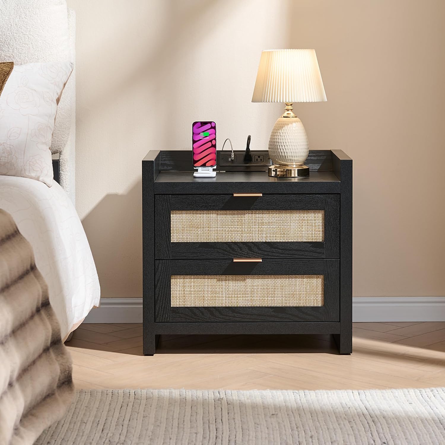 SICOTAS Rattan Nightstand 