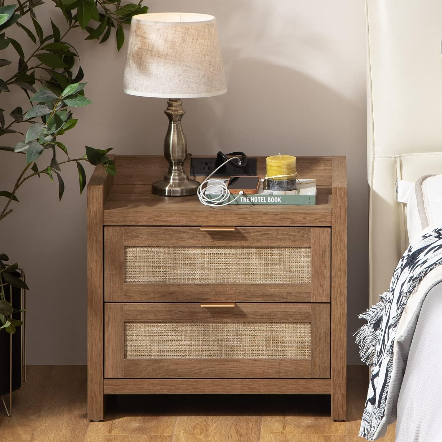 SICOTAS Rattan Nightstand 