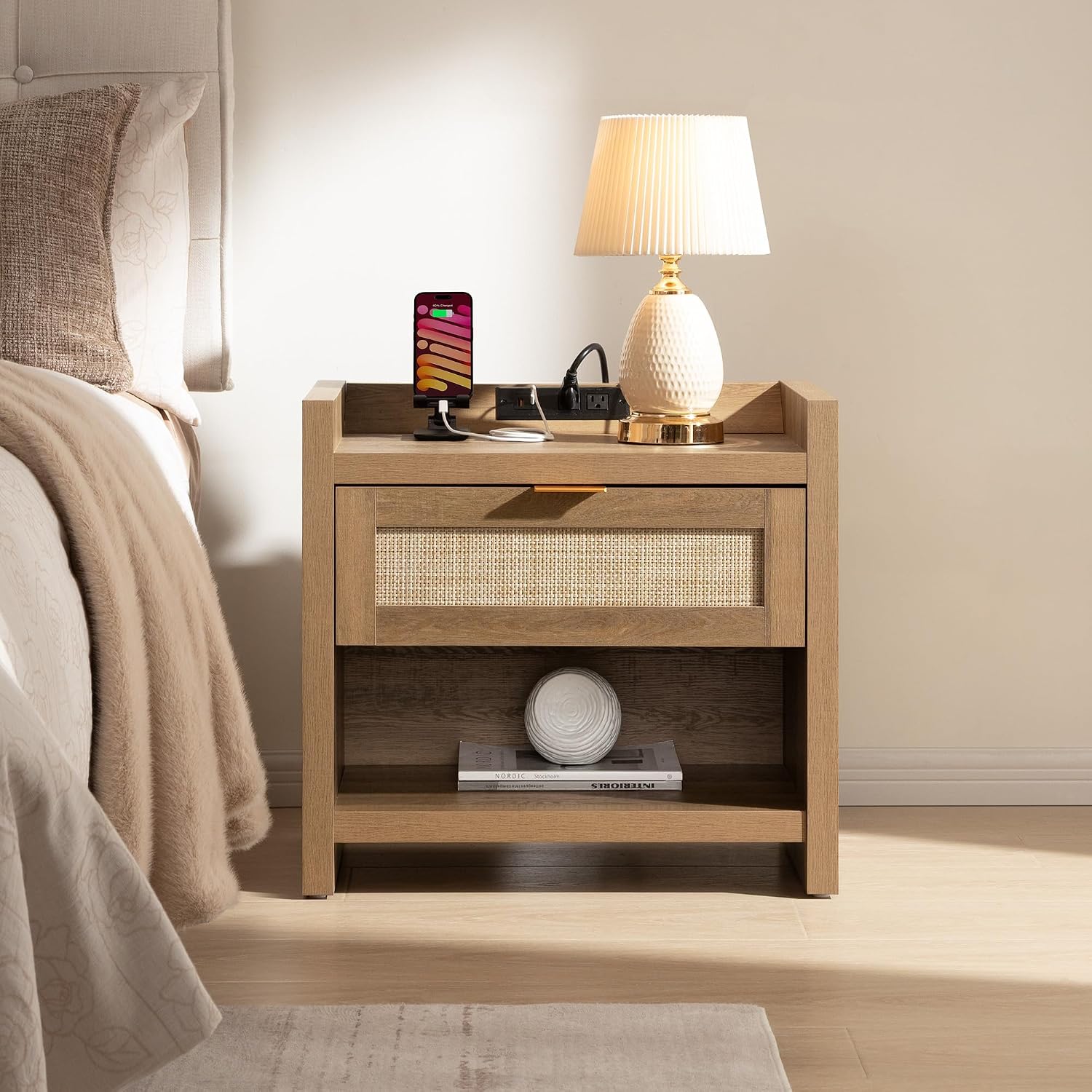 SICOTAS Rattan Nightstand 