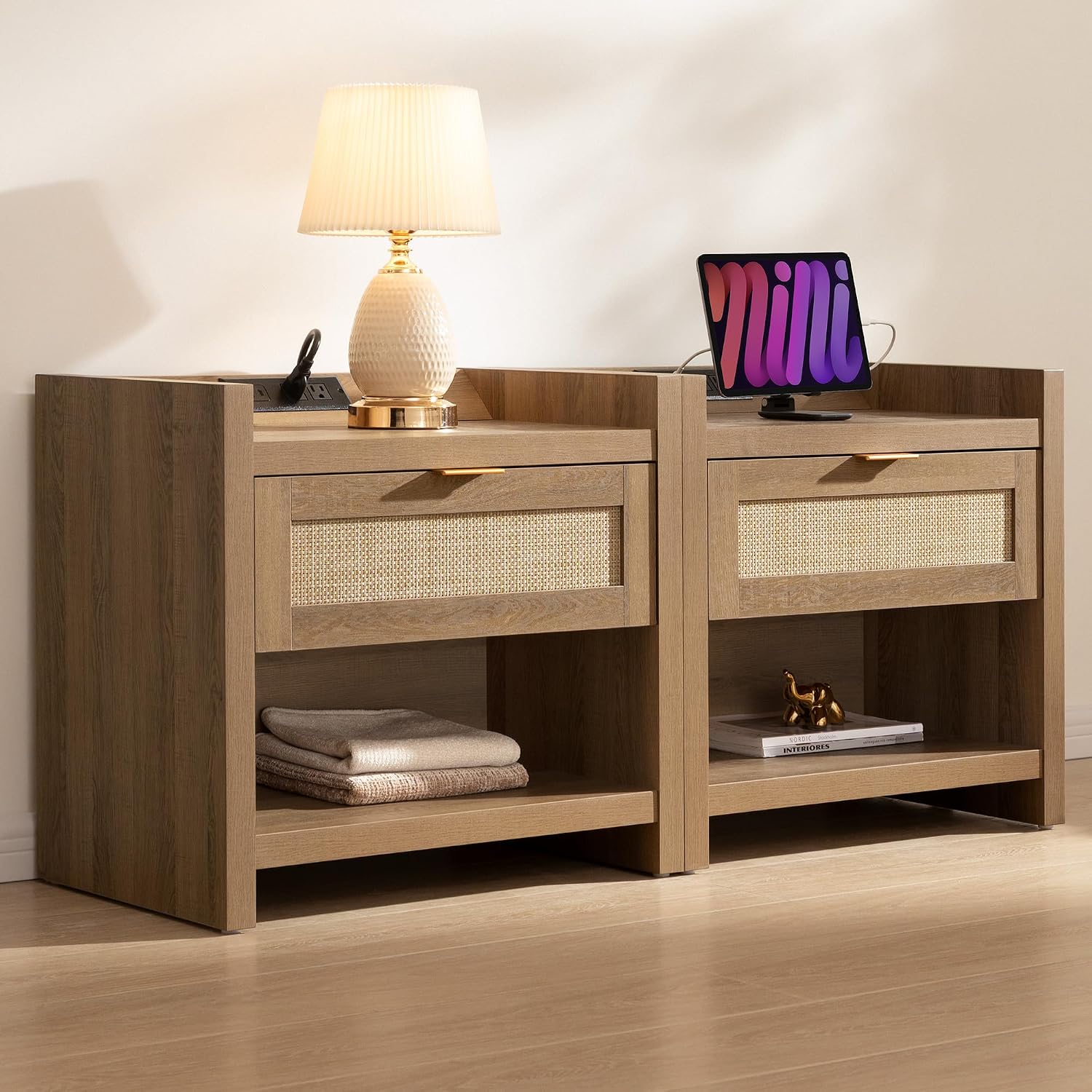 SICOTAS Rattan Nightstand 