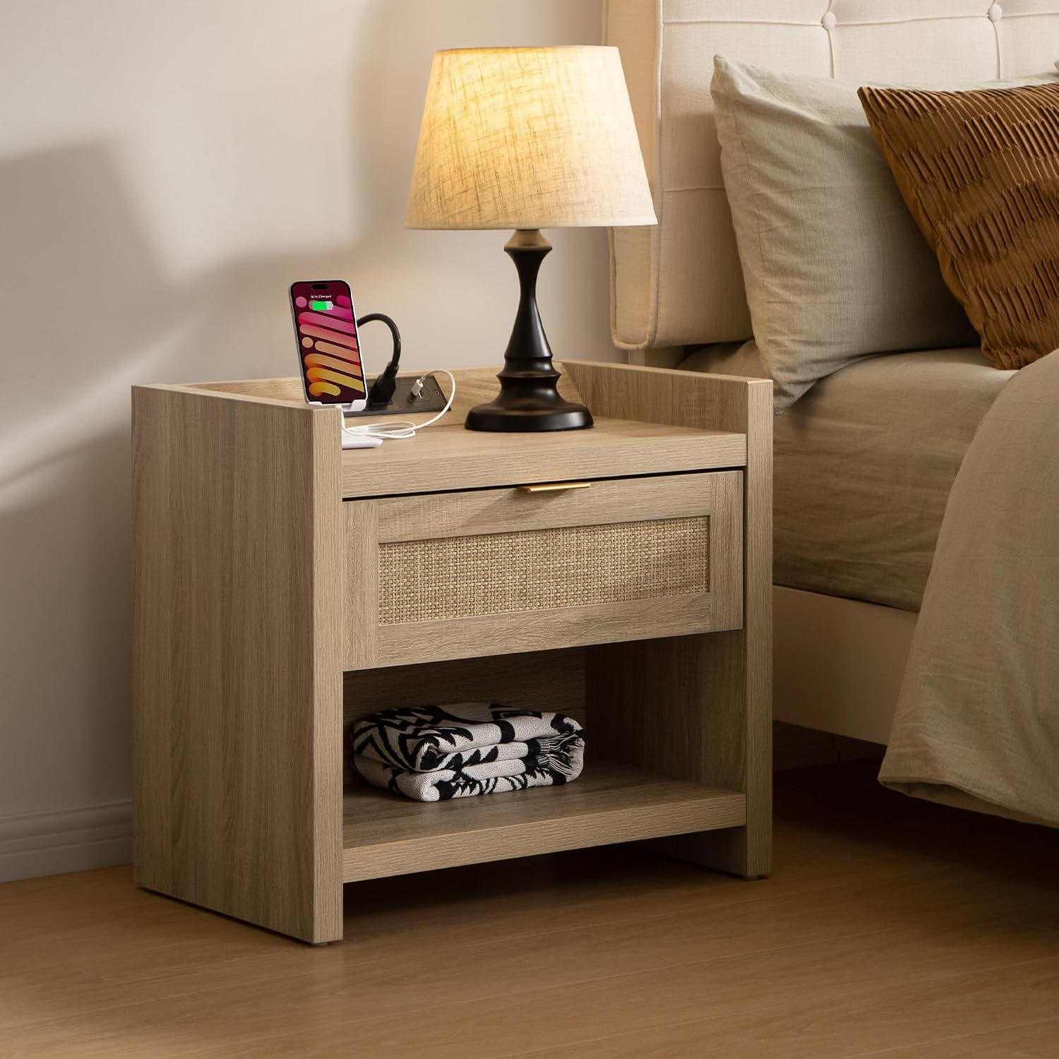 SICOTAS Rattan Nightstand 