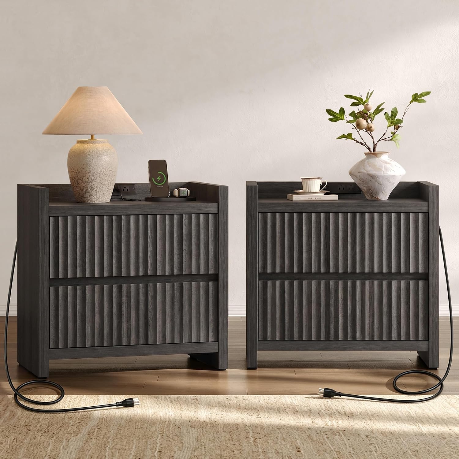 SICOTAS Night Stand Set 2 with Charging Station