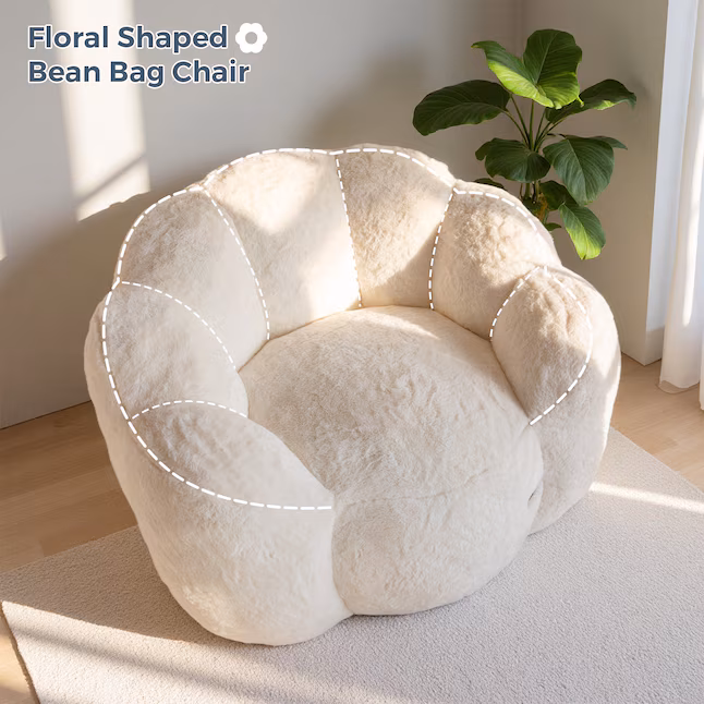 Bean Bag Chair Floral Shape Ultra Soft Faux Fur Petal Back Sofa for Adults Pink