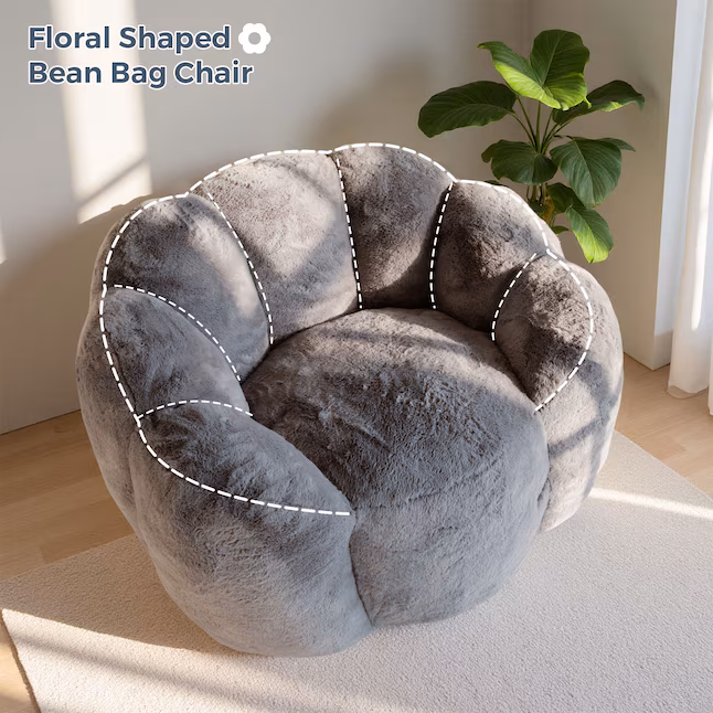 Bean Bag Chair Floral Shape Ultra Soft Faux Fur Petal Back Sofa for Adults Pink