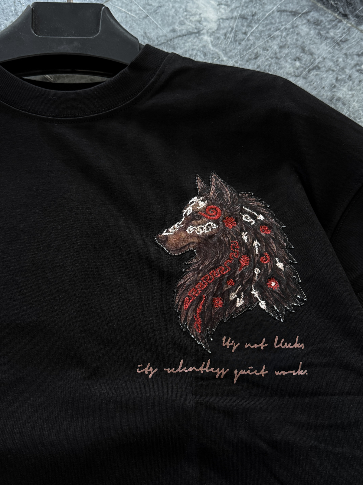 Black Wolf Embroidery Oversized T-Shirt