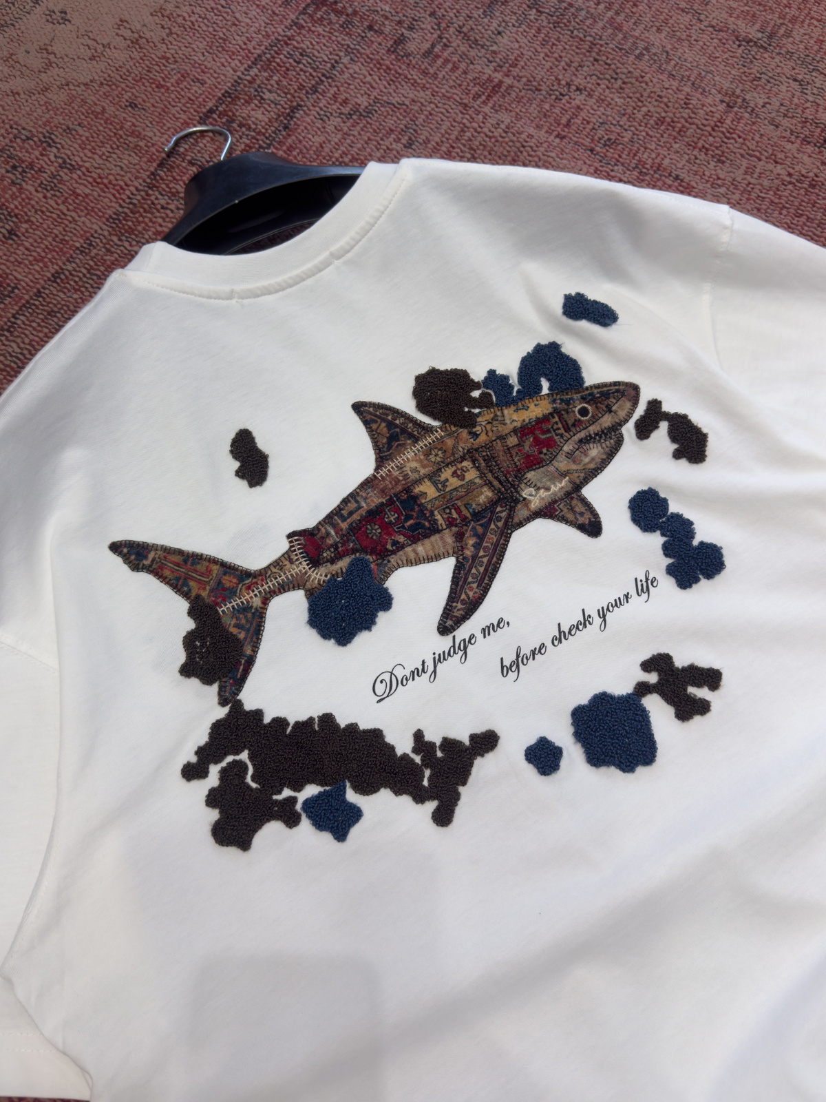 Oversized T-shirt with white shark graphic paneling