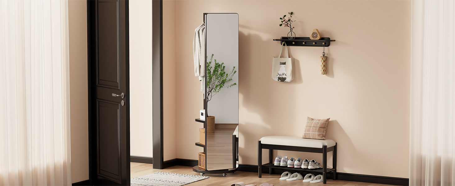 Entryway mirror and coat rack