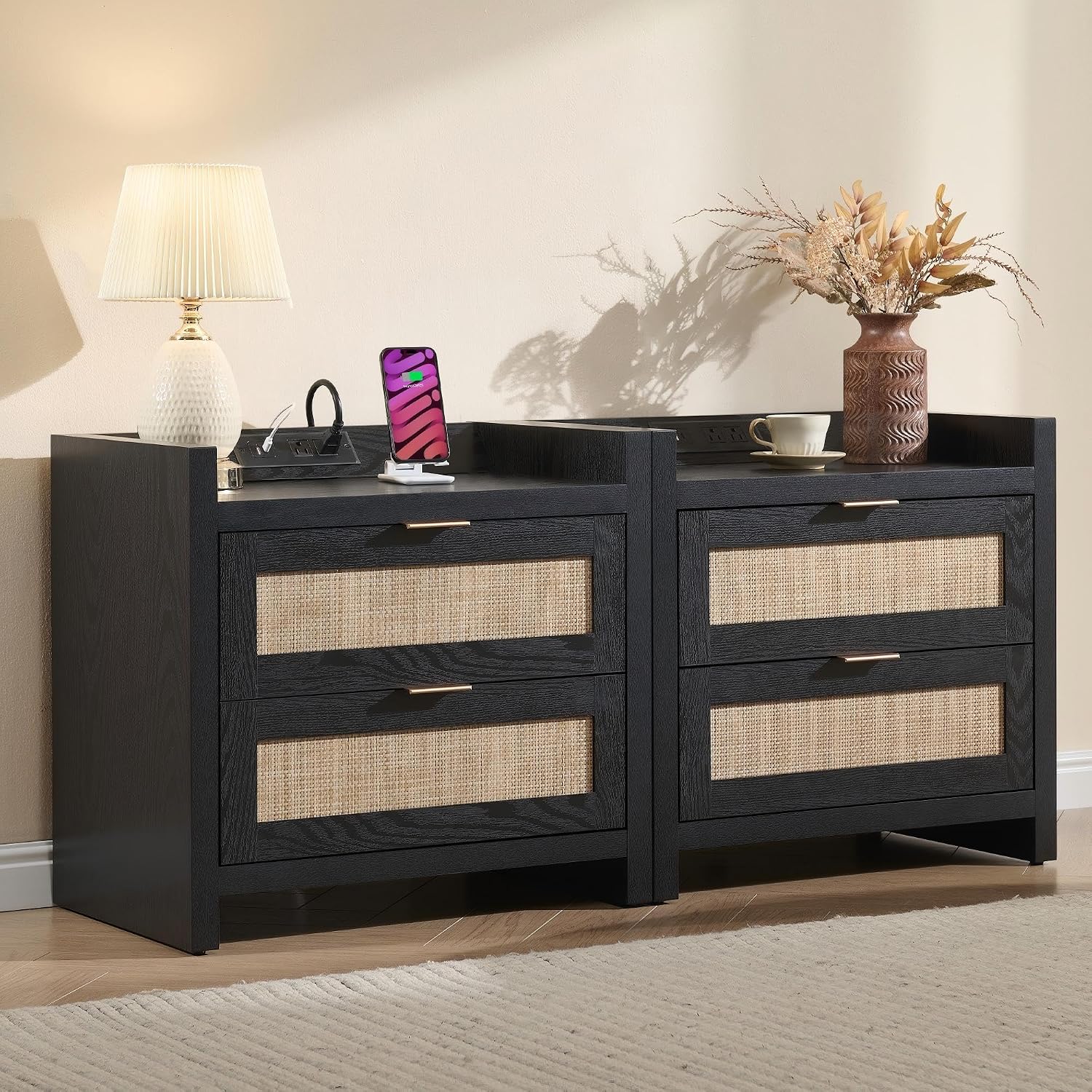 SICOTAS Rattan Nightstand 