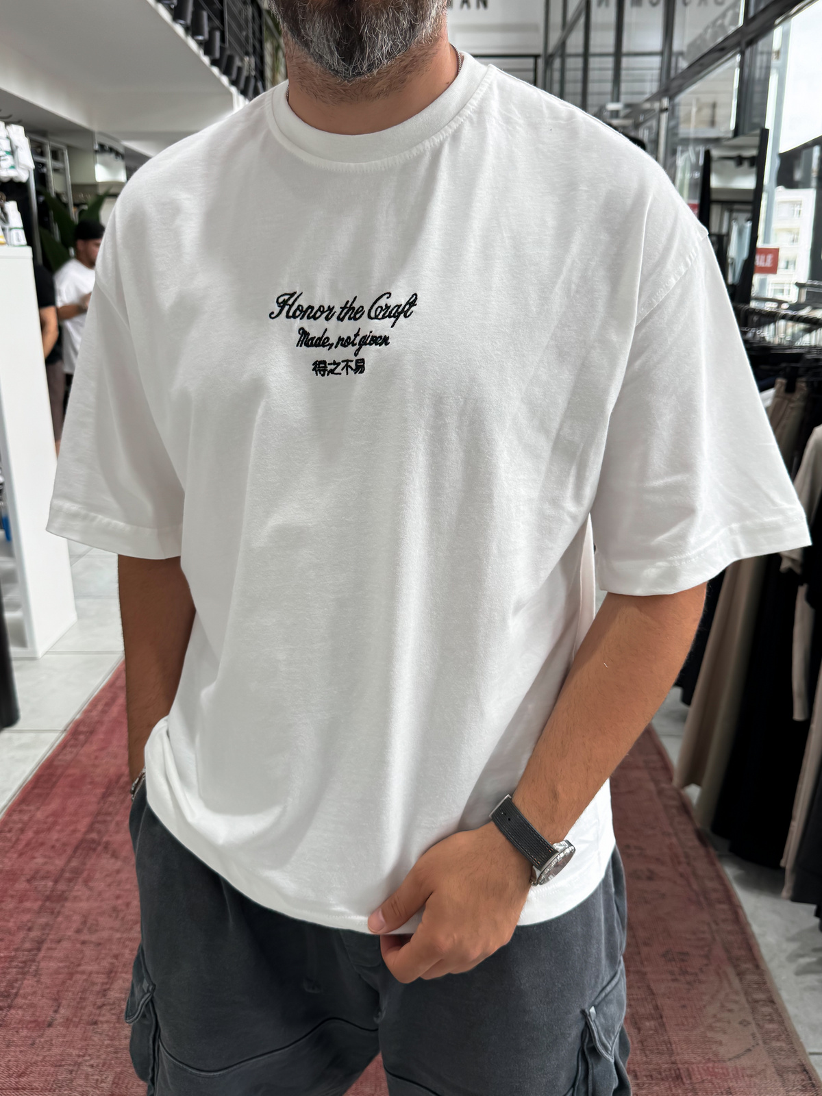 [Copy]Authentic white oversized embroidered T-shirt