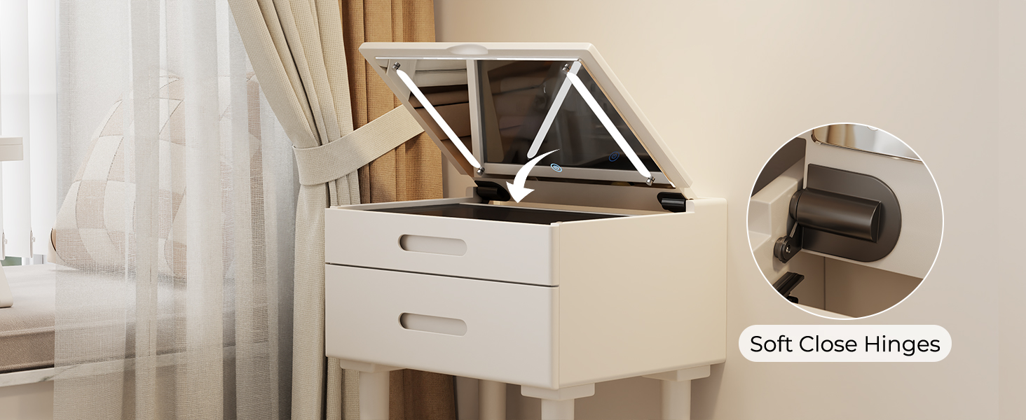 makeup vanity soft close hinges quiet gentle close flip top mirror prevent slamming ensure safety