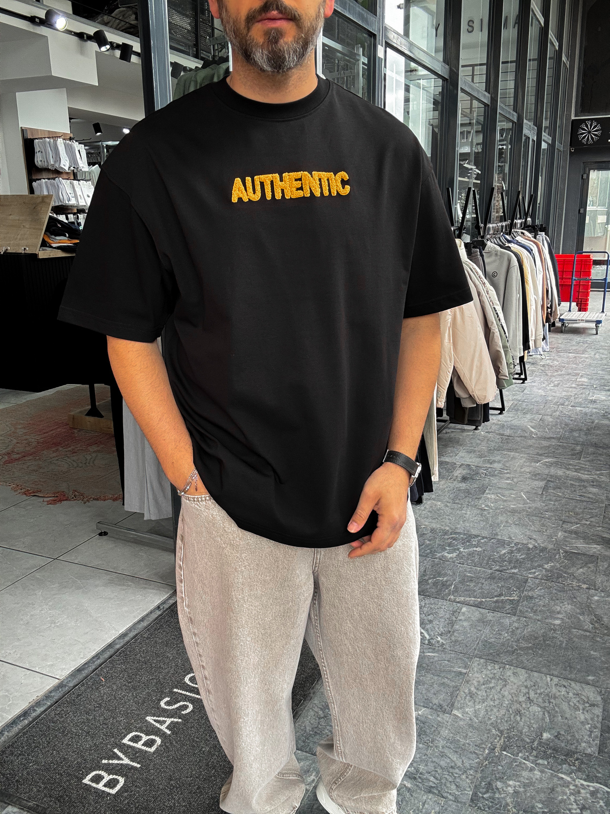 Authentic black oversized embroidered T-shirt