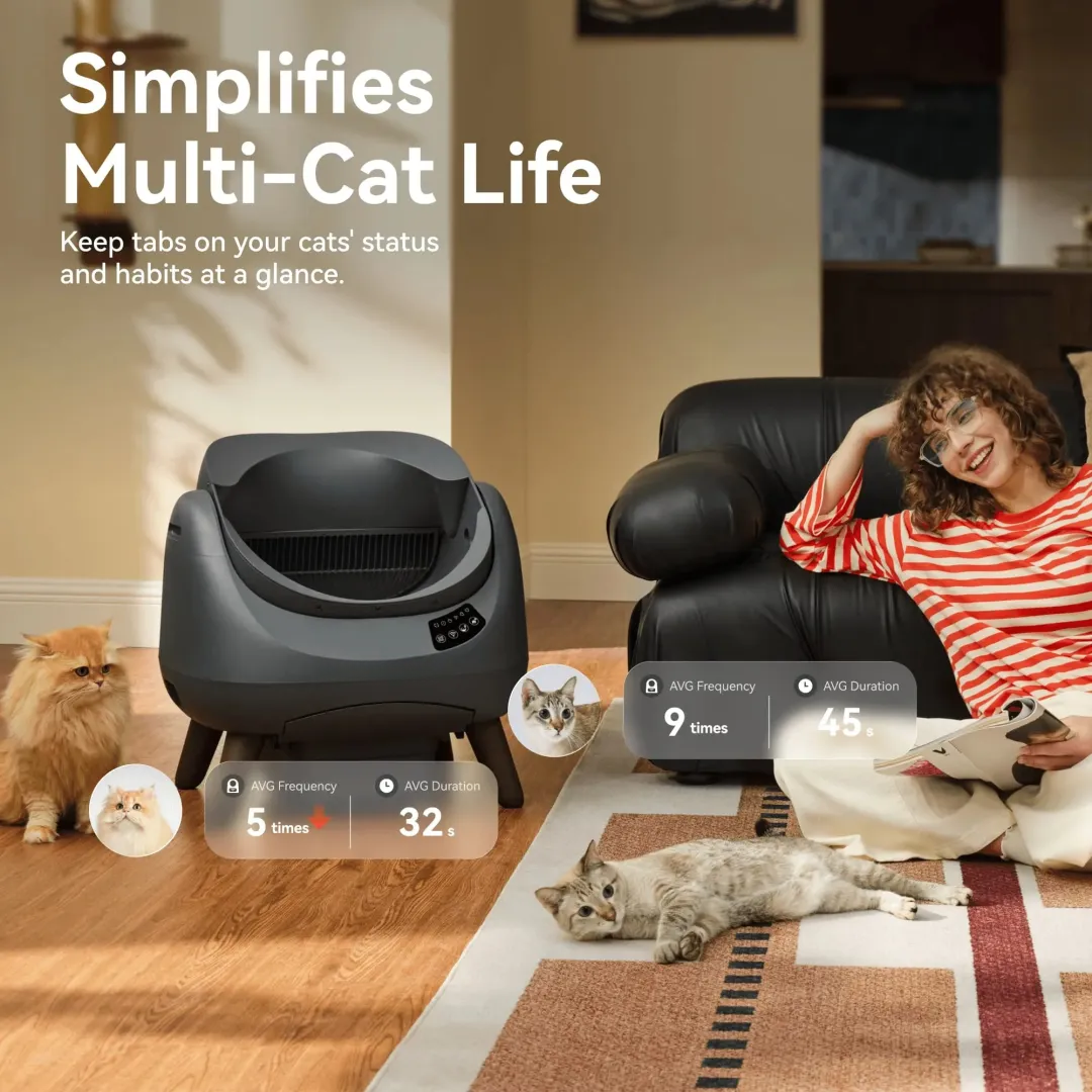 Open-Top Automatic Self-Cleaning Cat Litter Box for Multi-Cat Homes