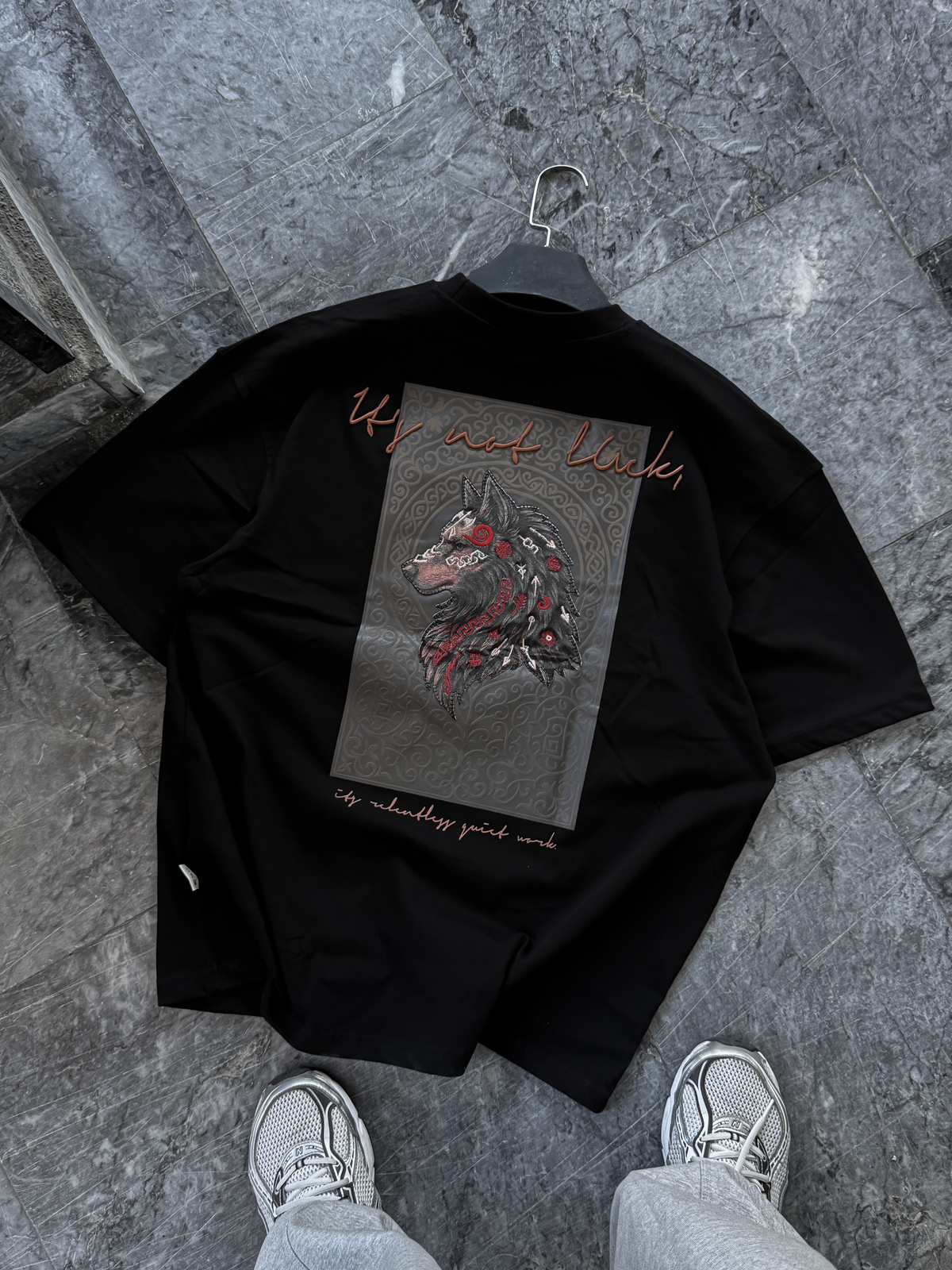 Black Wolf Embroidery Oversized T-Shirt