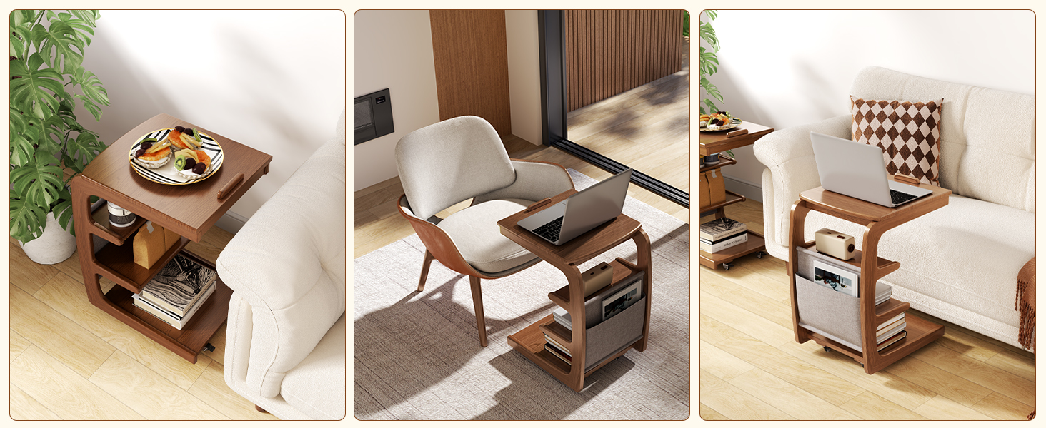 rolling side table with storage