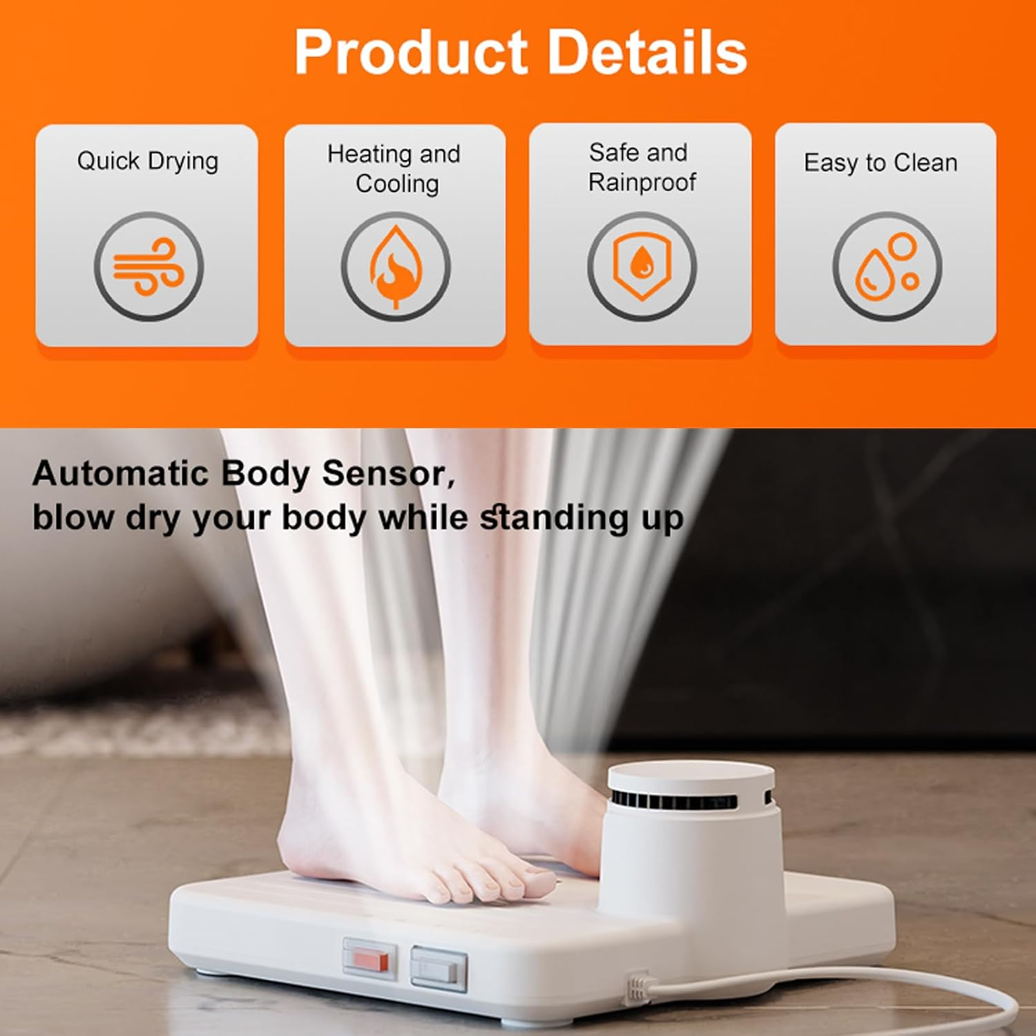 Full Body Dryer | 960W Hands-Free Sensor Air Dryer with Warm & Cool Air, 2 Speeds