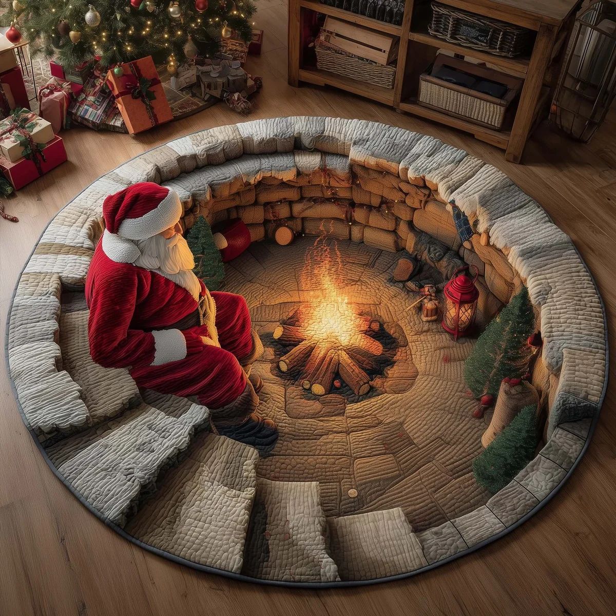 3D Santa Christmas Illusion Rug — Holiday Floor Decor