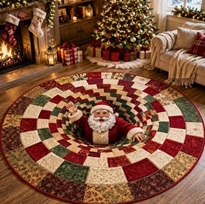 3D Santa Christmas Illusion Rug — Holiday Floor Decor
