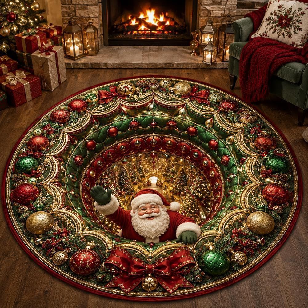 3D Santa Christmas Illusion Rug — Holiday Floor Decor
