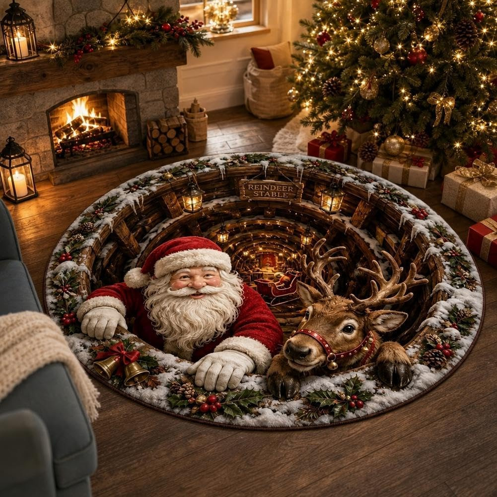 3D Santa Christmas Illusion Rug — Holiday Floor Decor