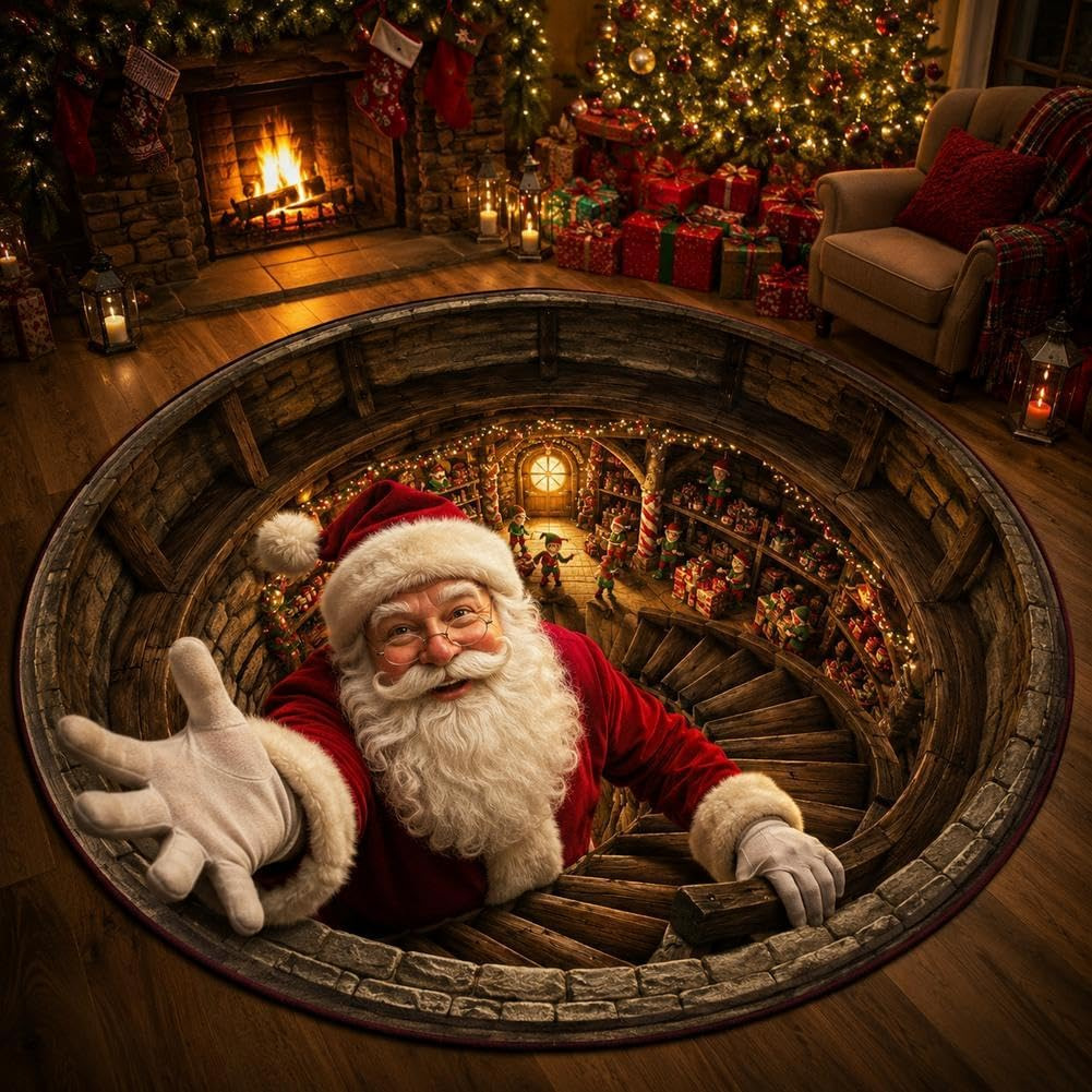 3D Santa Christmas Illusion Rug — Holiday Floor Decor