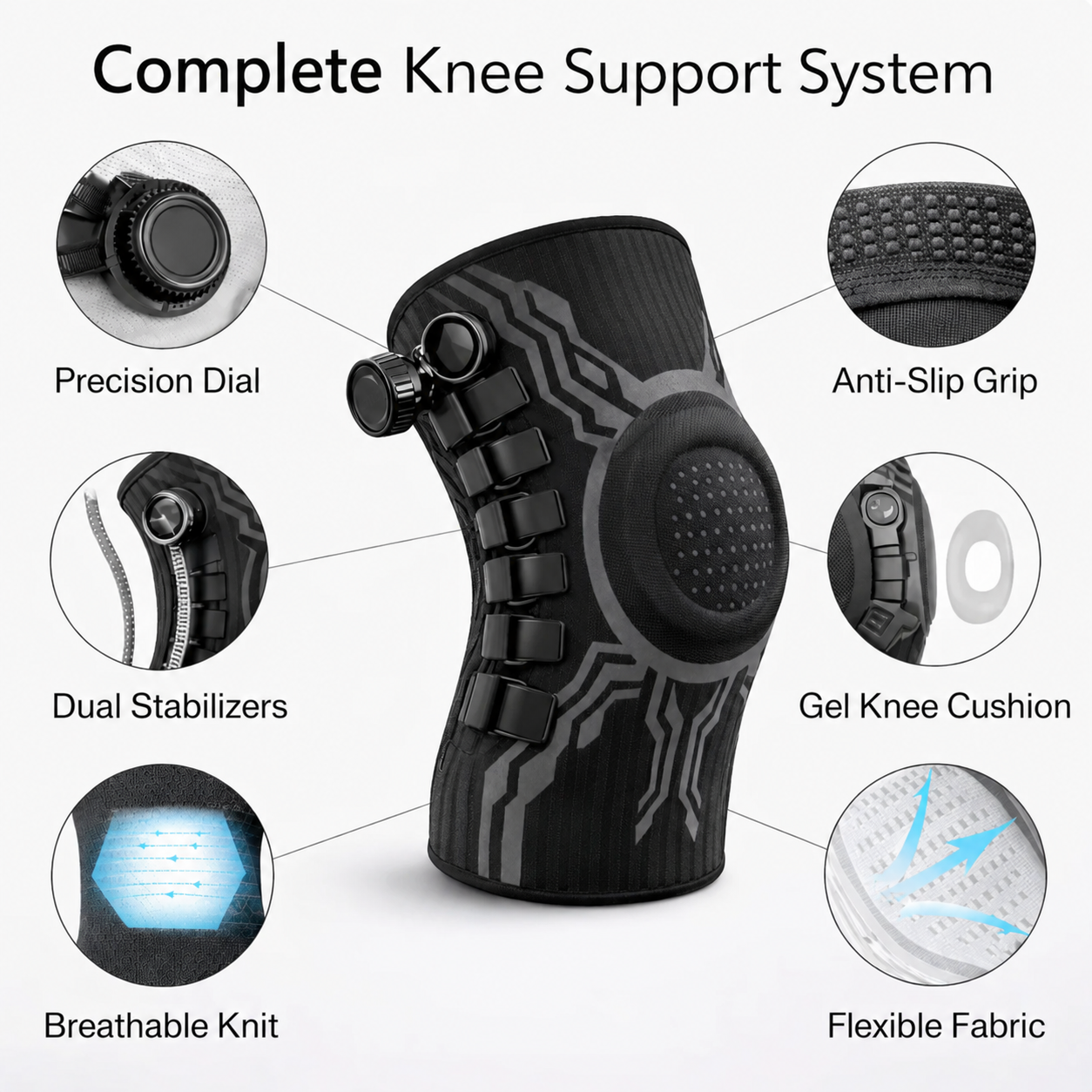 Adjustable Knee Brace with Micro-Adjustment Dial System