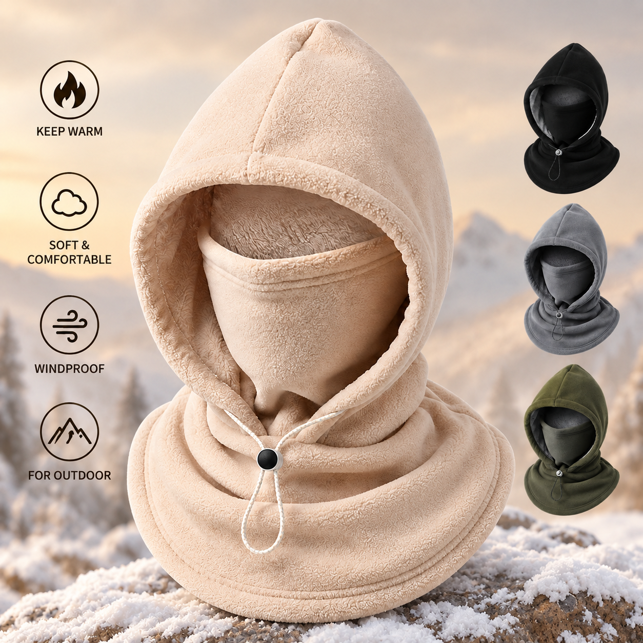 🔥Last Day 50% OFF-3-in-1 Winter Fleece Balaclava Hood 🧣❄️ Warm Face, Ear & Neck Cover