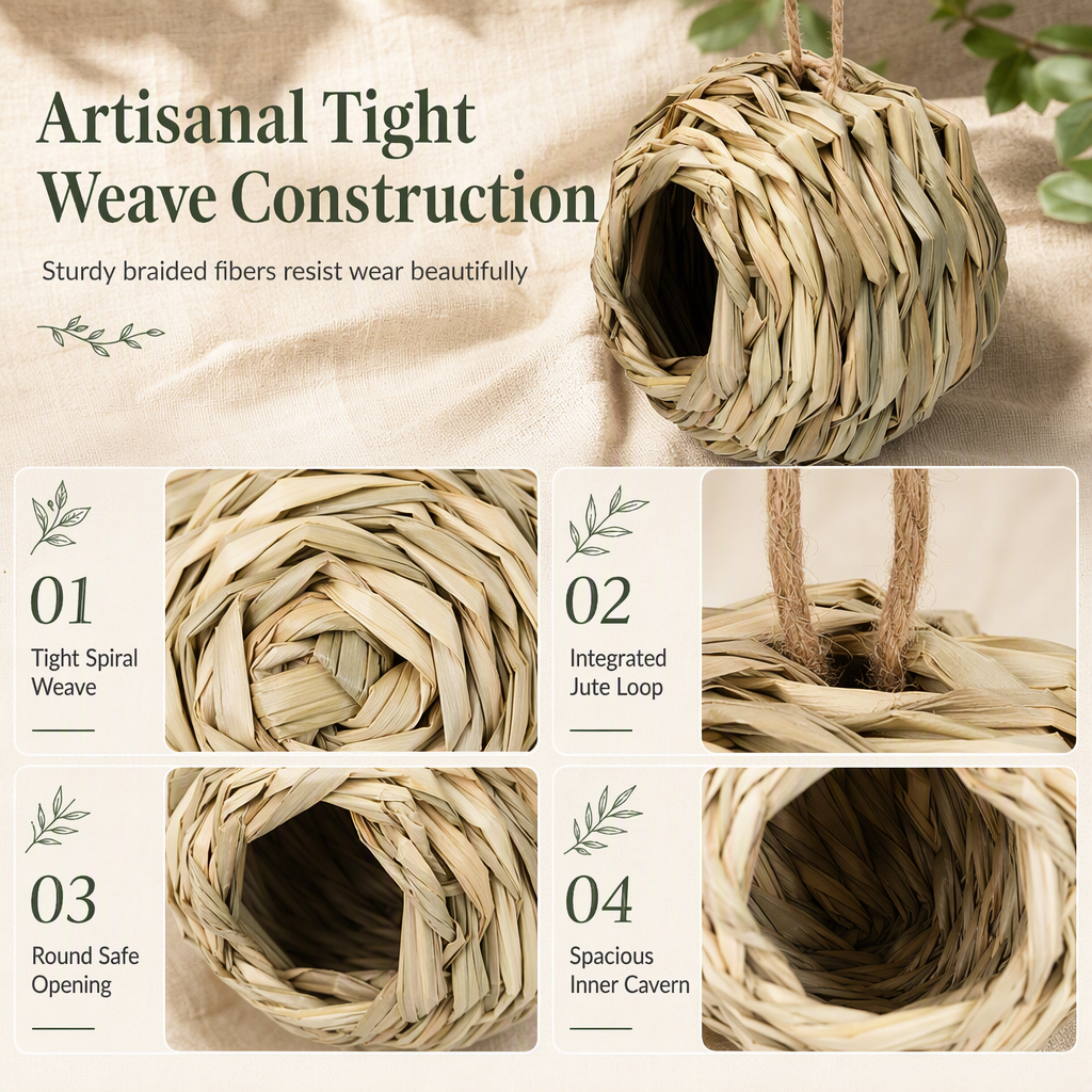 ⏳Limited-Time Offer! 🐦 Hand-Woven Spherical Straw Bird Nest – Dense Weave & Weather Resistant, Add a Natural Touch to Your Garden 🌾🍃