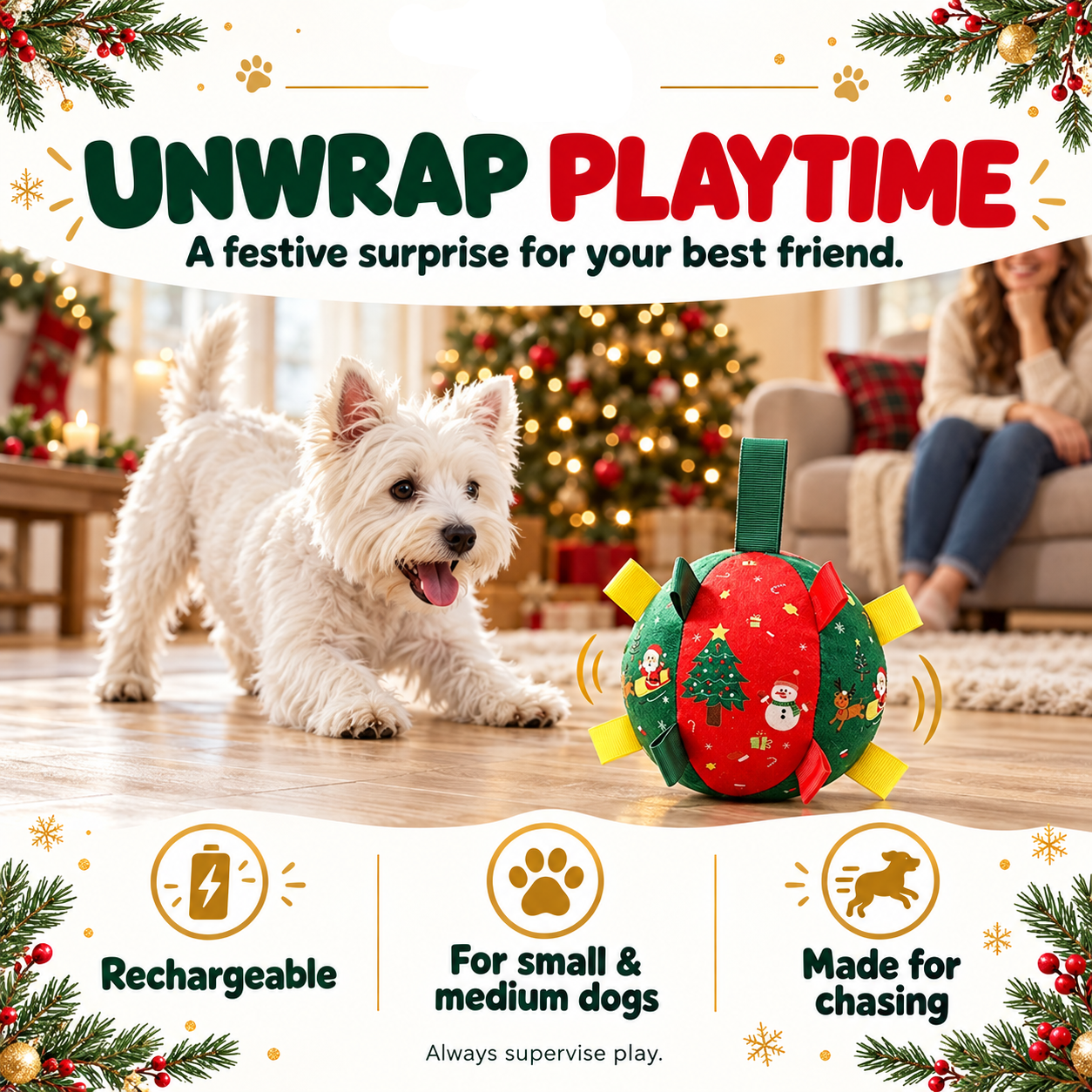 🎄Black Friday Sale 50% OFF!!⏳Flash Sale🏆50K+ SOLD!💥Dog Christmas Interactive Toy Soccer Ball with Bell🐕-Free shipping!!