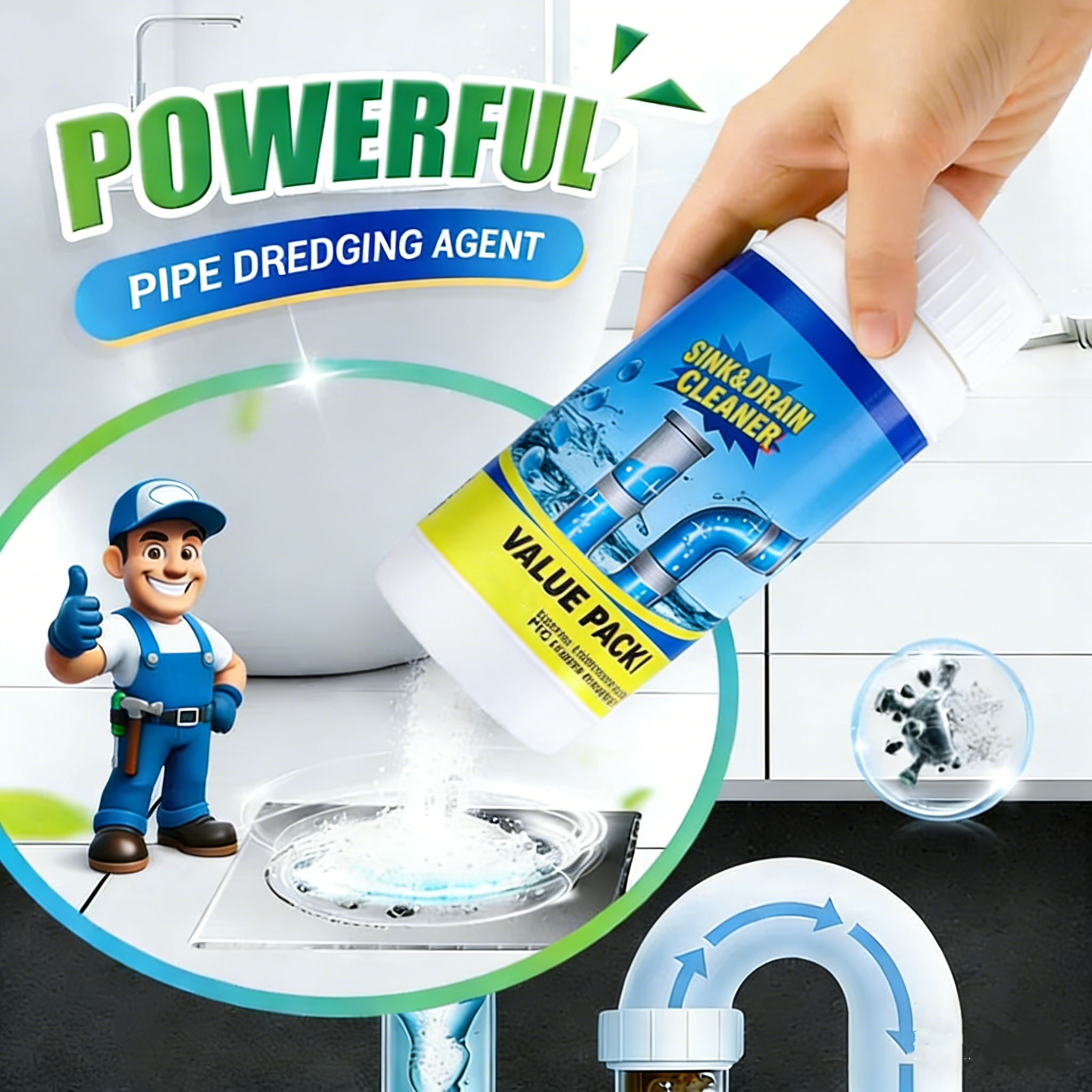 Pipe-Clearing Foaming Powder – Fast-Acting Drain Unclogger & Deodorizer
