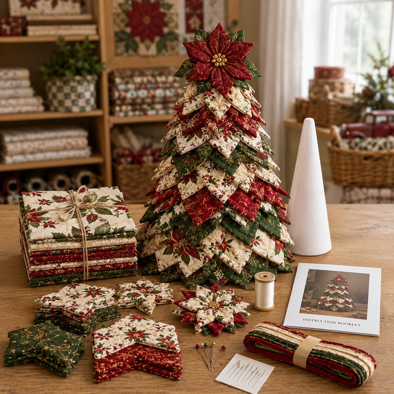 🎄 DIY Quilted Santa Christmas Tree Kit – Handmade Holiday Craft & Festive Tabletop Decor