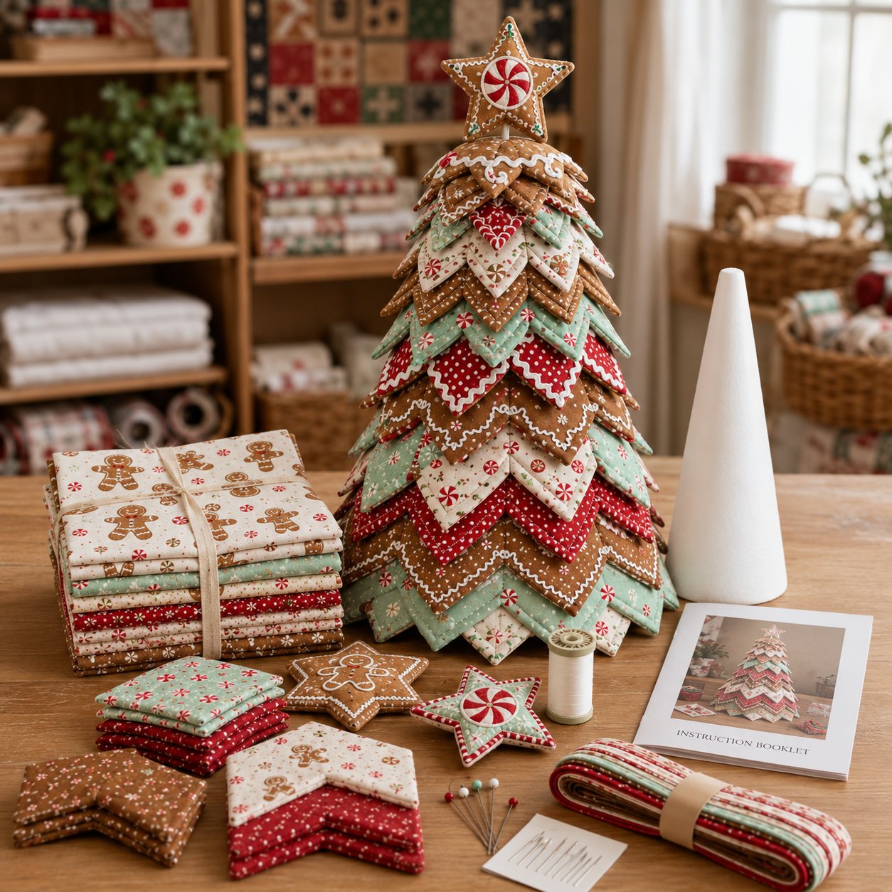 🎄 DIY Quilted Santa Christmas Tree Kit – Handmade Holiday Craft & Festive Tabletop Decor