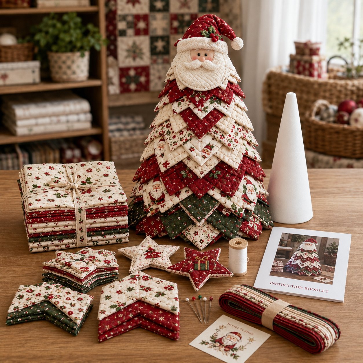 🎄 DIY Quilted Santa Christmas Tree Kit – Handmade Holiday Craft & Festive Tabletop Decor