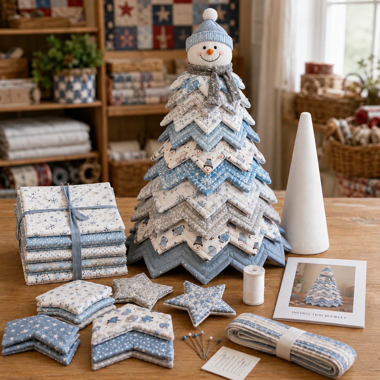🎄 DIY Quilted Santa Christmas Tree Kit – Handmade Holiday Craft & Festive Tabletop Decor