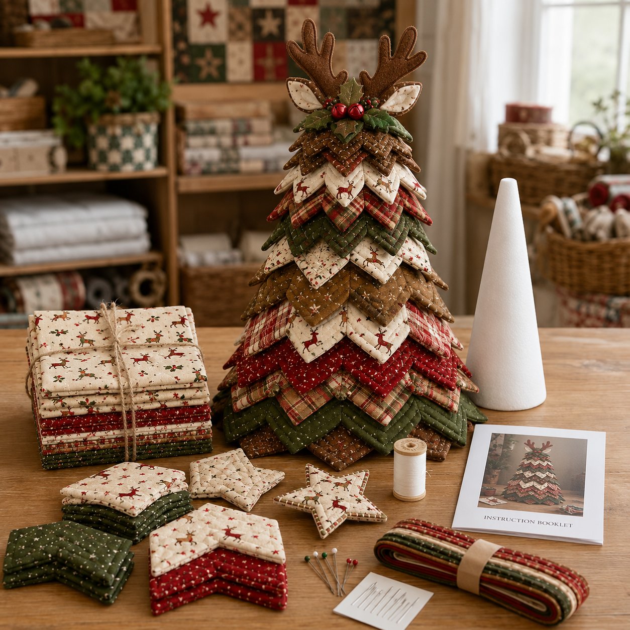 🎄 DIY Quilted Santa Christmas Tree Kit – Handmade Holiday Craft & Festive Tabletop Decor