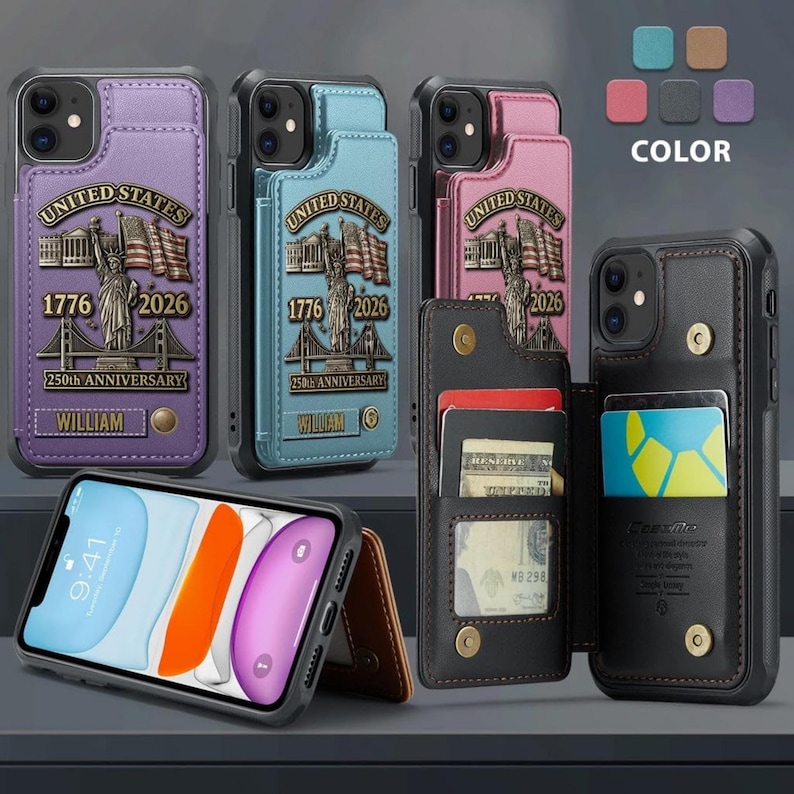 250th Anniversary Personalized Leather US Army Wallet Phone Case