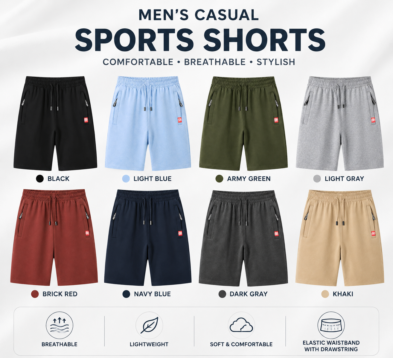 🔥Men’s Lightweight Athletic Shorts with Zipper Pockets – Casual Everyday Training Shorts