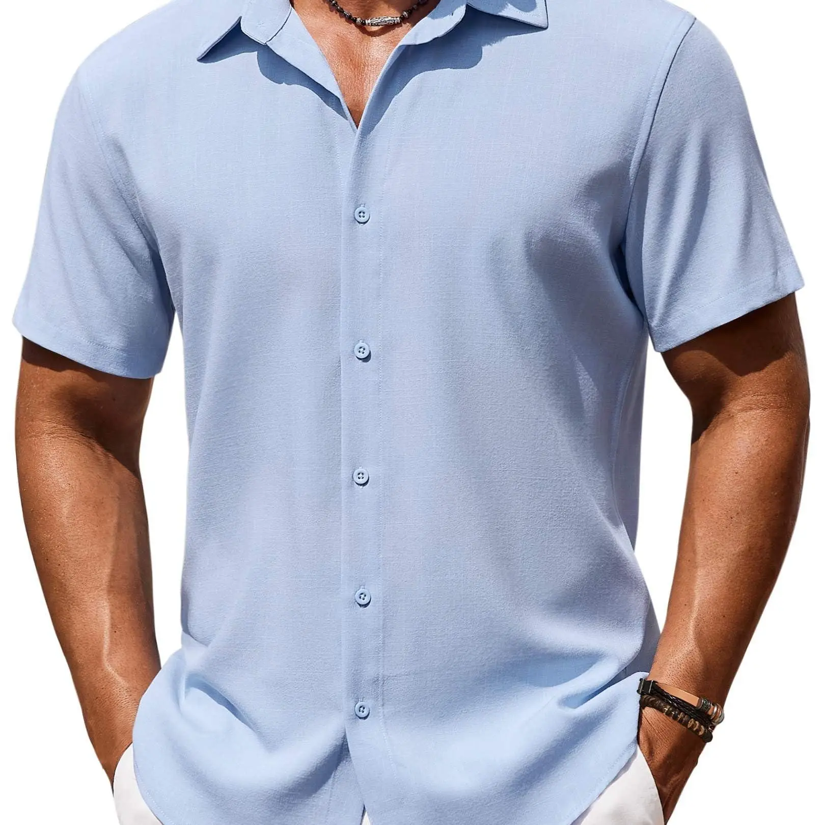 COOFANDY Men's Casual Short Sleeve Linen Shirt