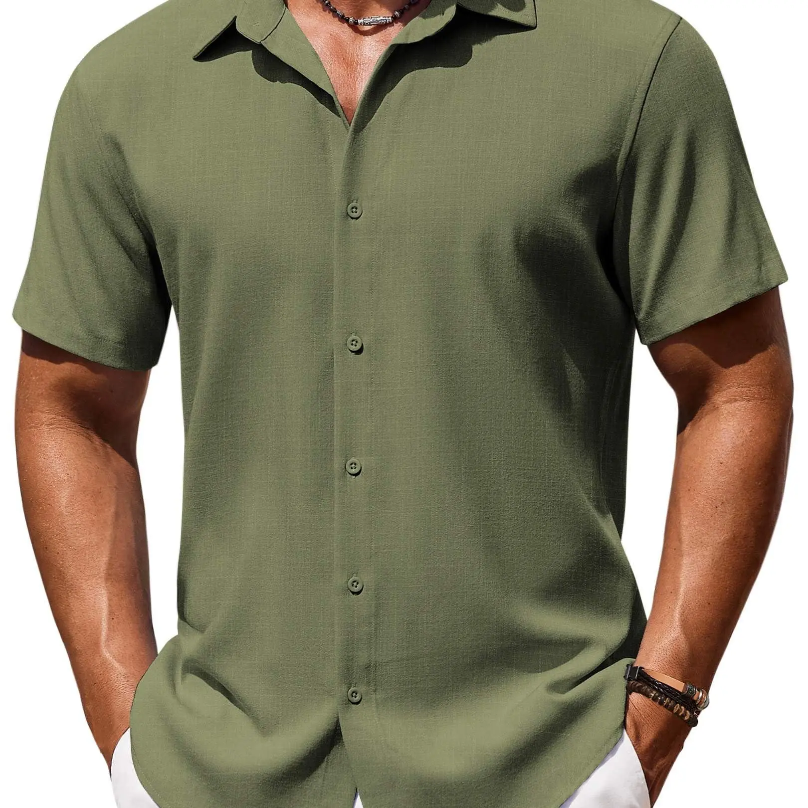 COOFANDY Men's Casual Short Sleeve Linen Shirt