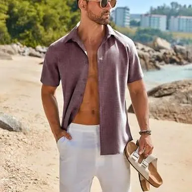 COOFANDY Men's Casual Short Sleeve Linen Shirt