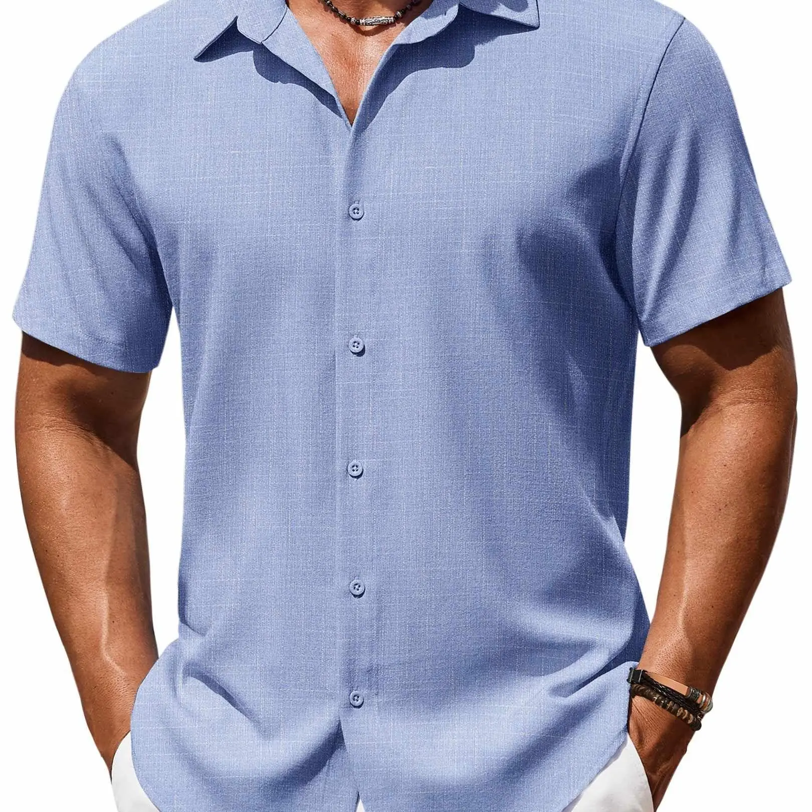 COOFANDY Men's Casual Short Sleeve Linen Shirt