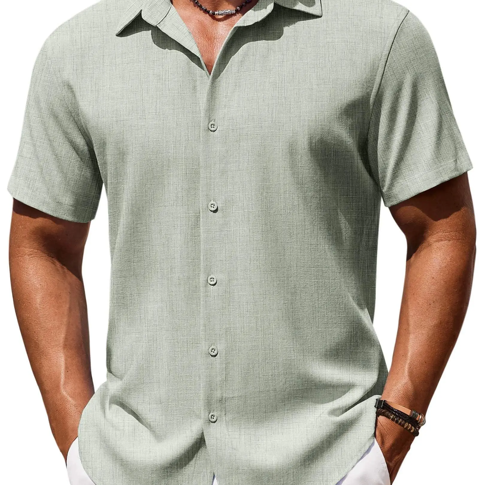 COOFANDY Men's Casual Short Sleeve Linen Shirt