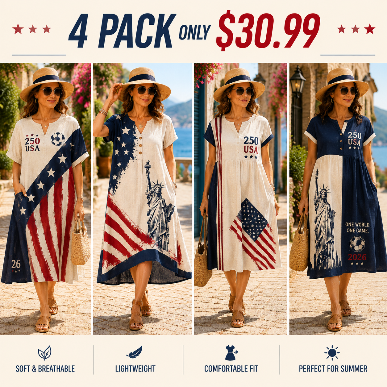 ✨8 PACK ONLY $40.99✨My Go-To Americana Cotton-Linen Dress 🇺🇸