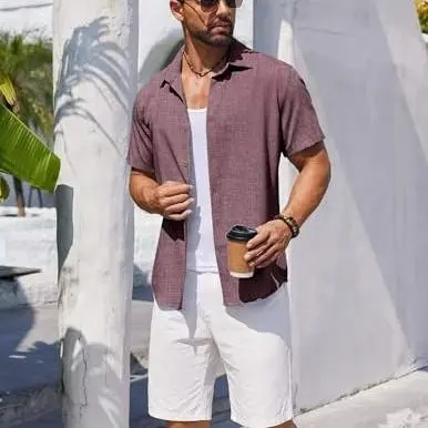 COOFANDY Men's Casual Short Sleeve Linen Shirt